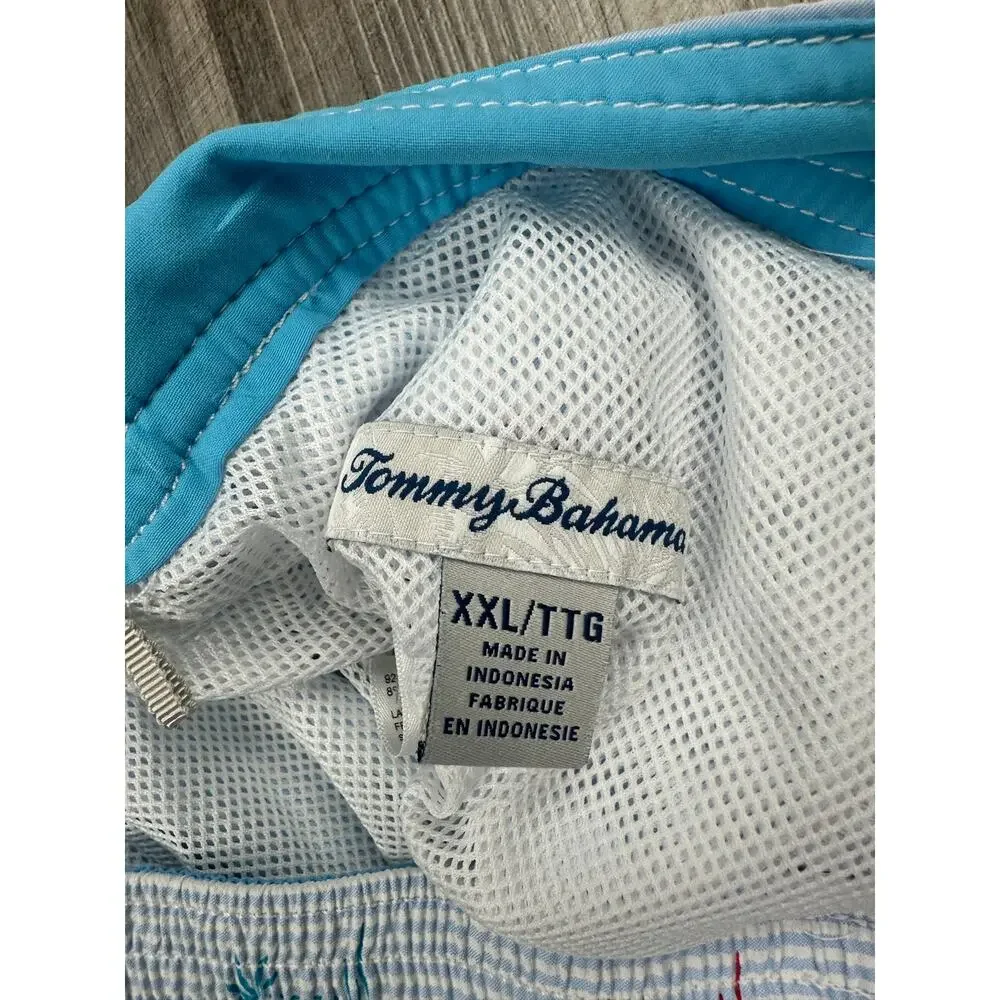 Tommy Bahama Seersucker Palms Swim Trunks Blue/White — Size 2XL